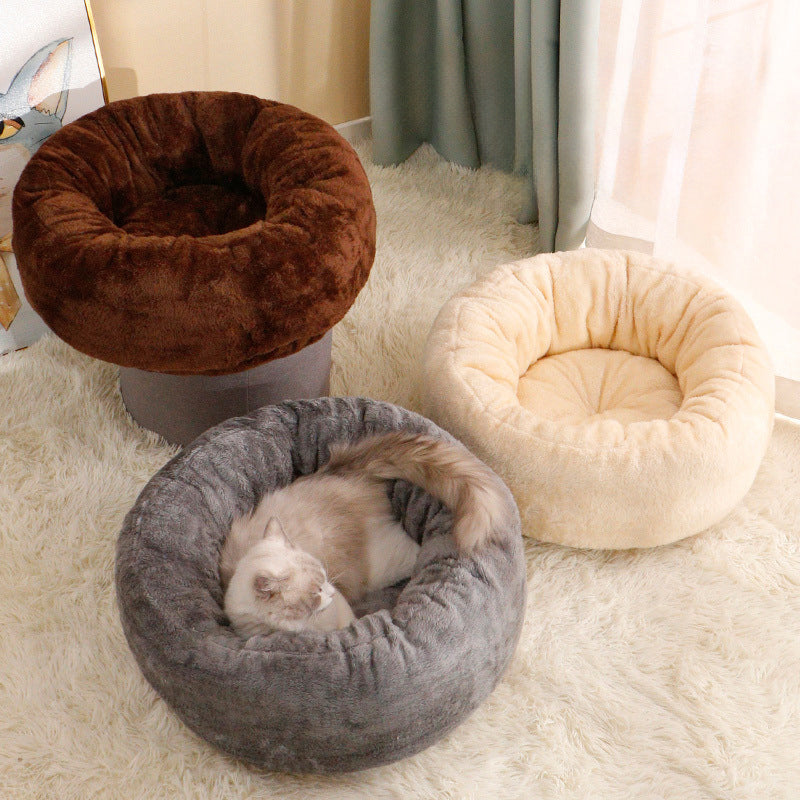 Pet Long Plush Donut Round Warm Cushion Bed Mat
