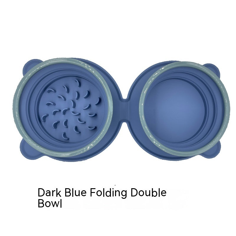 Pet Portable Silicone Double Foldable Non Slip Travel Feeding Bowl