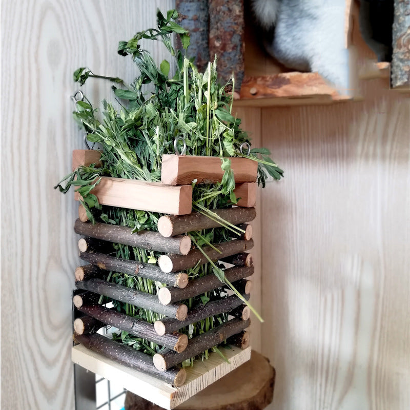 Wooden Rabbit Hay Grass Feeder Rack