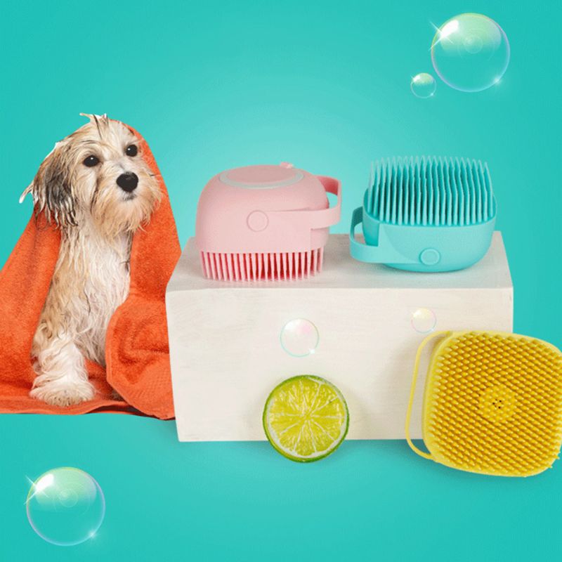 Pet Silicone Bath Shampoo Dispensing Grooming Brush Comb