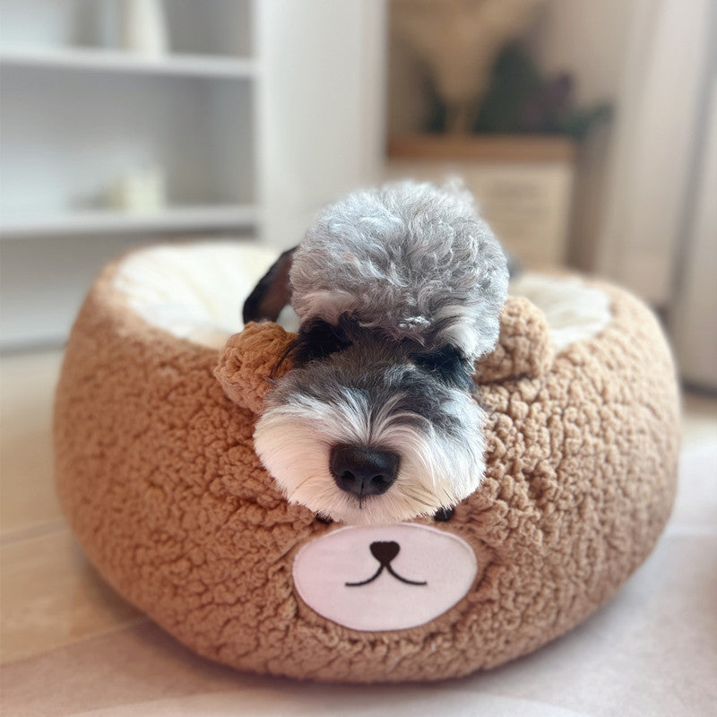 Pet Cartoon Plush Round Four Seasons Nest Cushion Bed