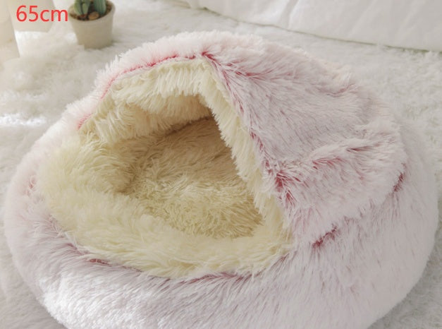 2 In 1 Pet Winter Bed Round Plush Warm Sleeping House