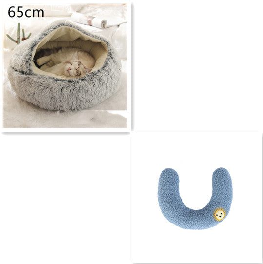 2 In 1 Pet Winter Bed Round Plush Warm Sleeping House