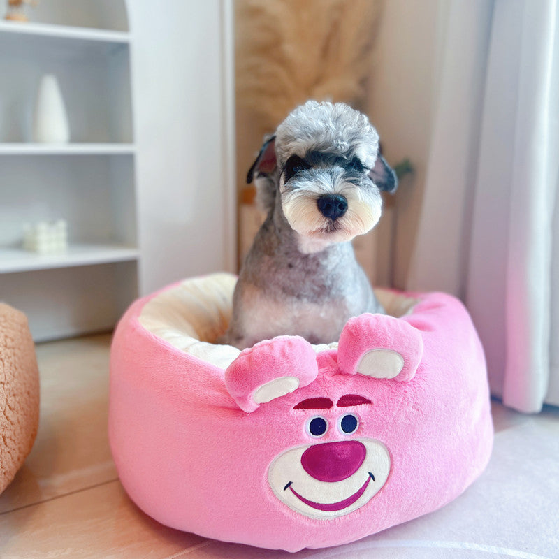 Pet Cartoon Plush Round Four Seasons Nest Cushion Bed