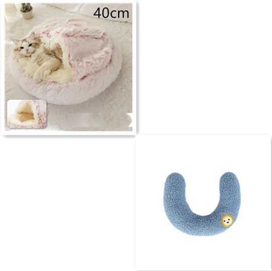 2 In 1 Pet Winter Bed Round Plush Warm Sleeping House