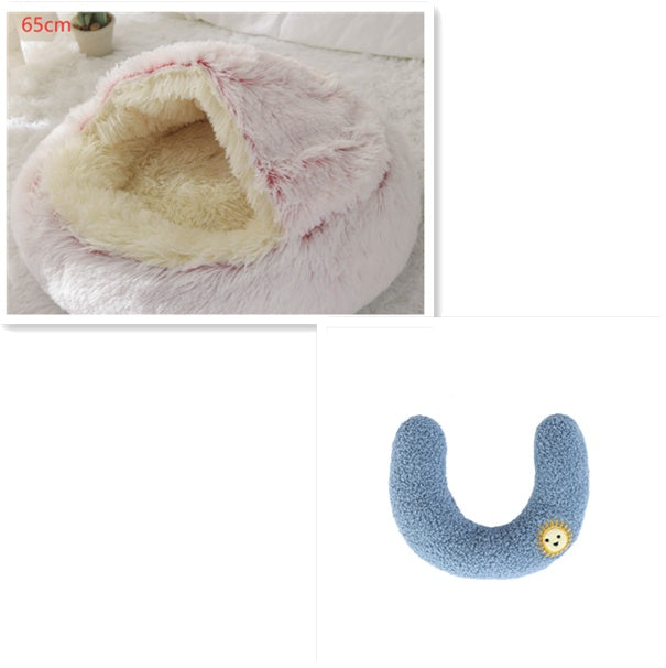 2 In 1 Pet Winter Bed Round Plush Warm Sleeping House