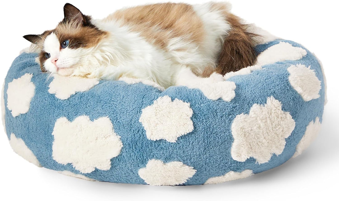 Round Pet Calming Bed Plush Donut Style Sleeping Nest