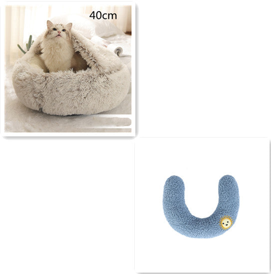2 In 1 Pet Winter Bed Round Plush Warm Sleeping House