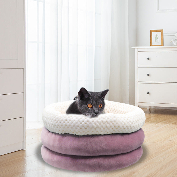 Pet Semi Closed Round Ice Velvet Deep Sleep Bed