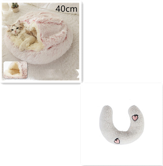 2 In 1 Pet Winter Bed Round Plush Warm Sleeping House