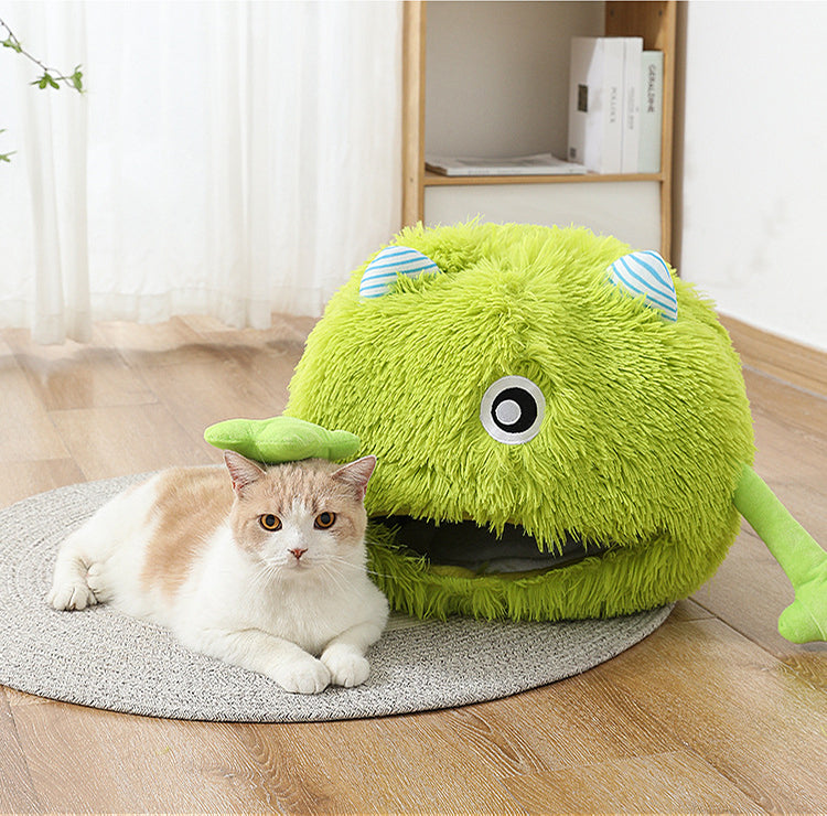 Pet Machine Washable Fluffy Round Calming Plush Bed