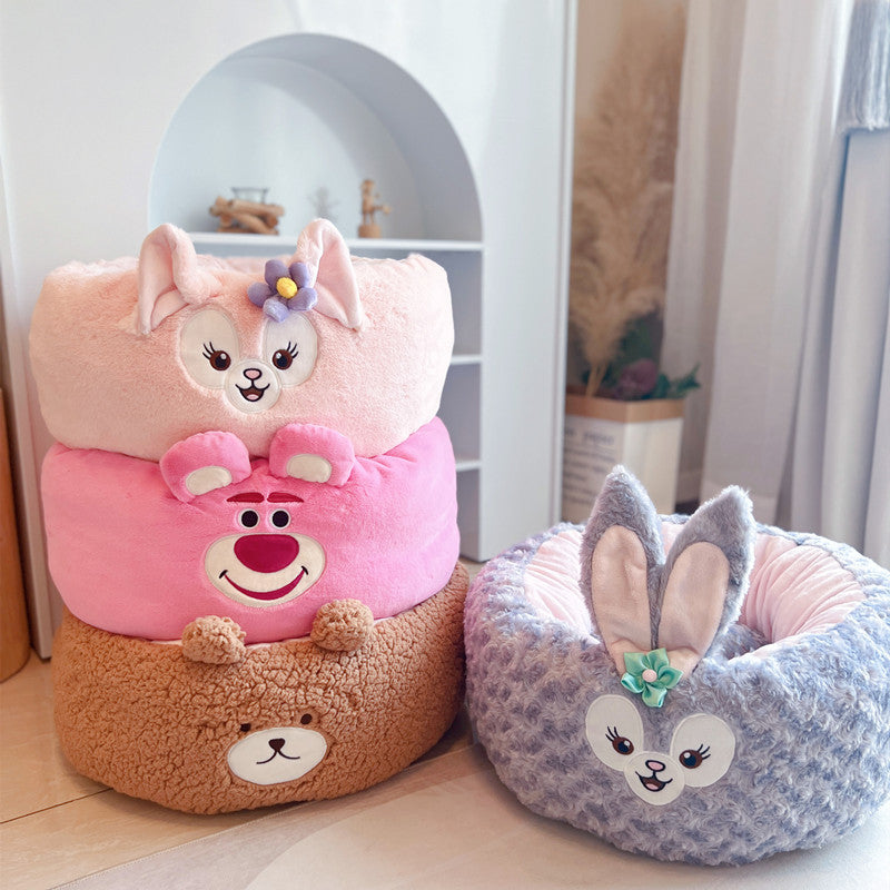 Pet Cartoon Plush Round Four Seasons Nest Cushion Bed