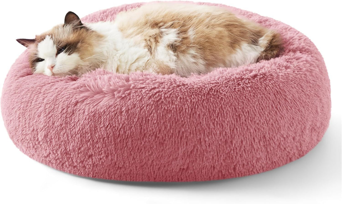 Pet Solid Color Non Slip Round Fluffy Plush Bed