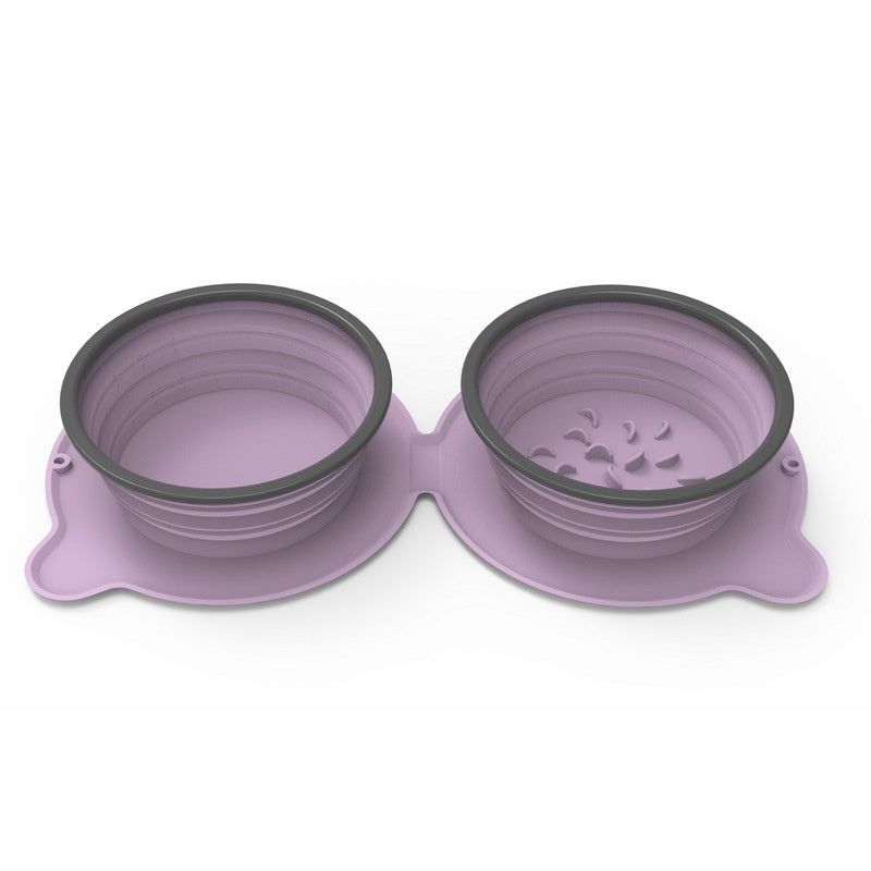 Pet Portable Silicone Double Foldable Non Slip Travel Feeding Bowl