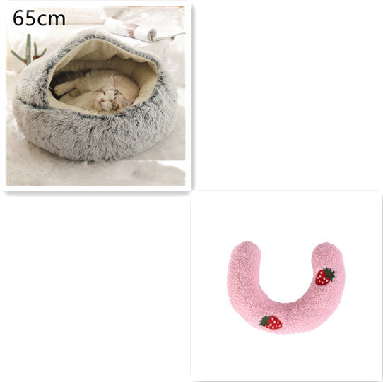 2 In 1 Pet Winter Bed Round Plush Warm Sleeping House