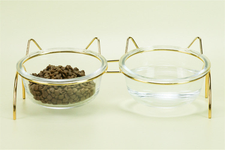 Pet Glass Feeding Water Bowl With Metal Stand Rack