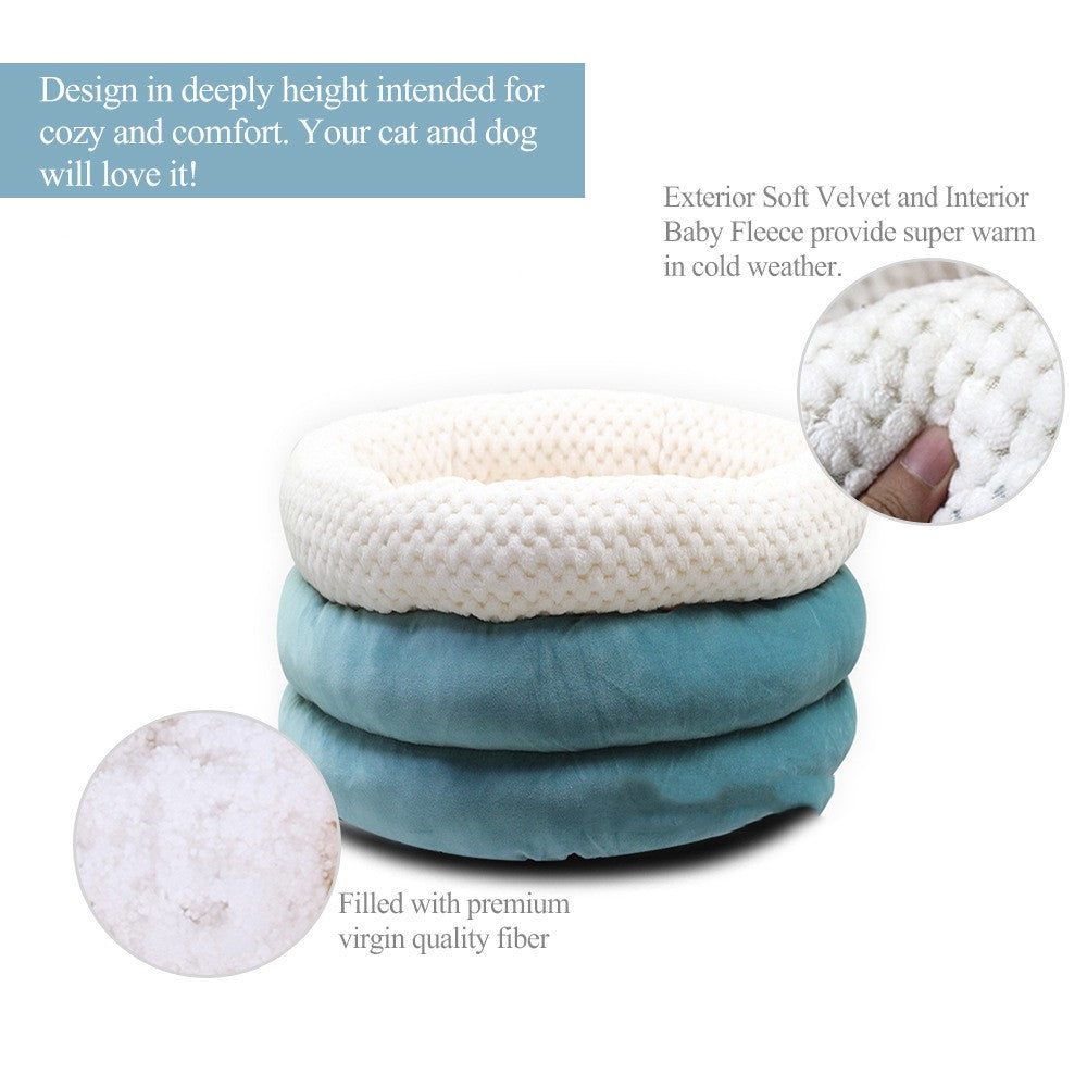 Pet Semi Closed Round Ice Velvet Deep Sleep Bed