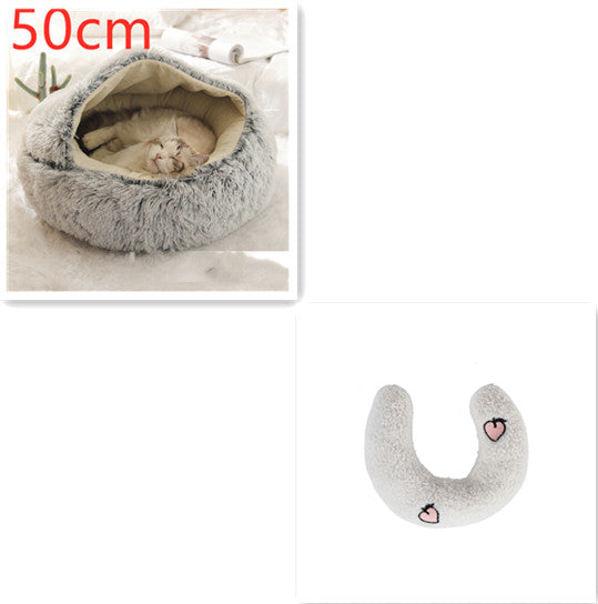 2 In 1 Pet Winter Bed Round Plush Warm Sleeping House