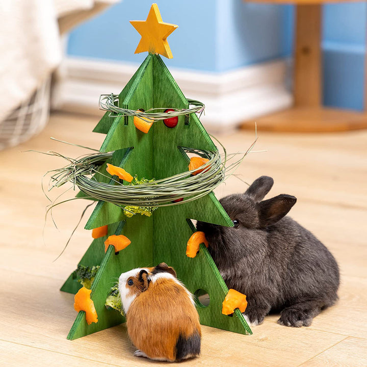 Christmas Rabbit Feeder Wooden Guinea Pig Hamster Vegetable Rack Toy