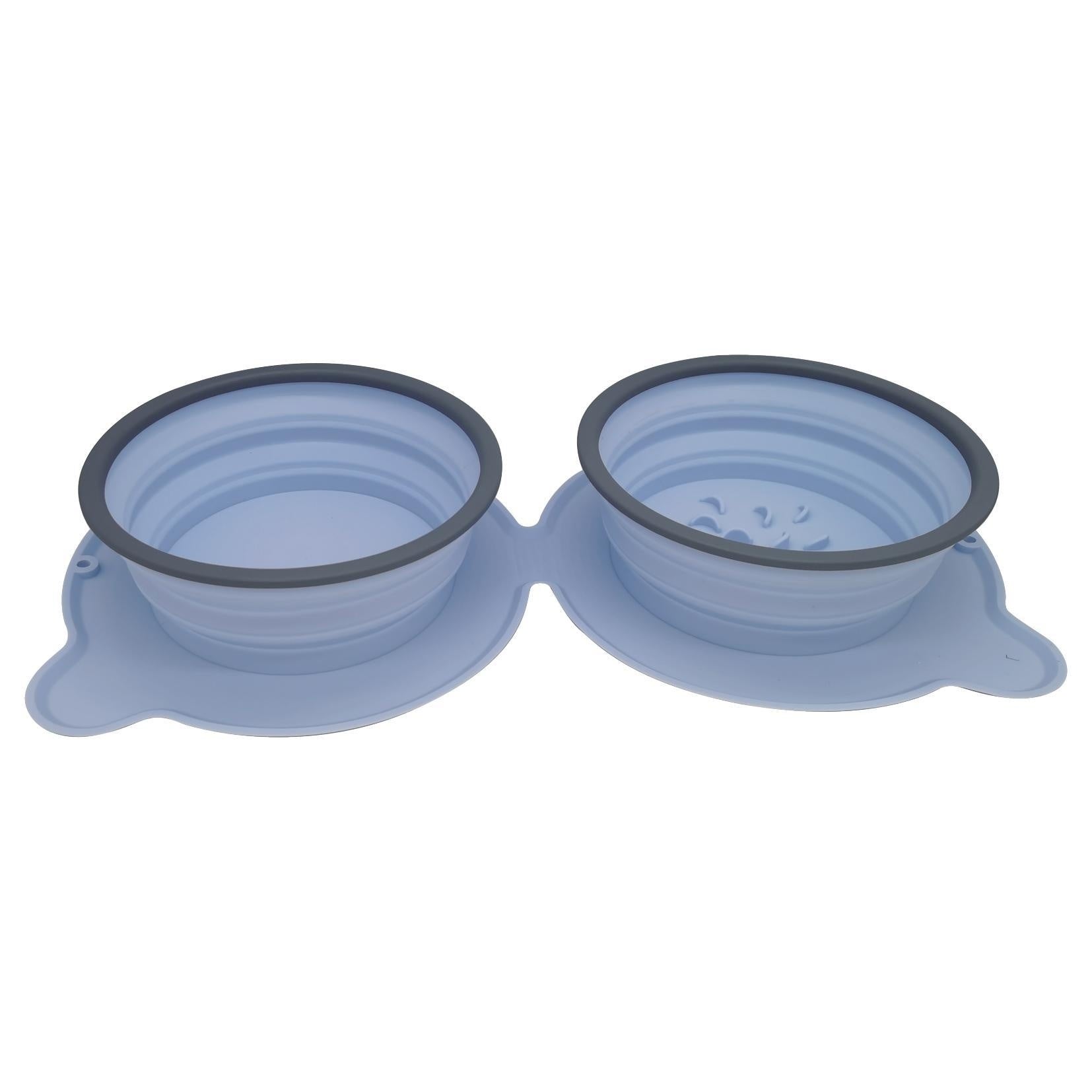 Pet Portable Silicone Double Foldable Non Slip Travel Feeding Bowl