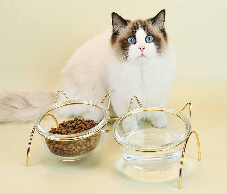 Pet Glass Feeding Water Bowl With Metal Stand Rack