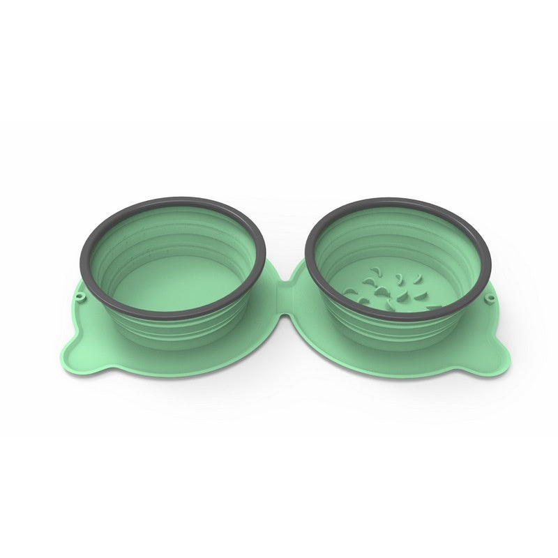 Pet Portable Silicone Double Foldable Non Slip Travel Feeding Bowl