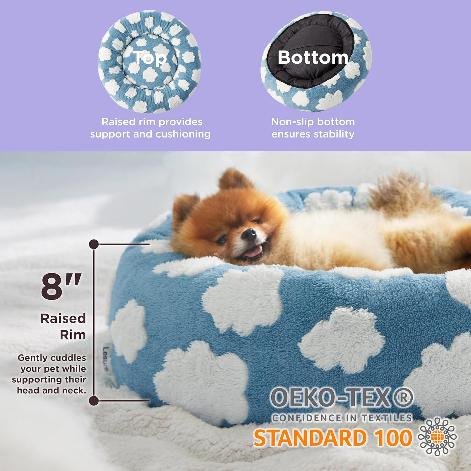 Round Pet Calming Bed Plush Donut Style Sleeping Nest