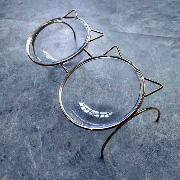 Pet Glass Feeding Water Bowl With Metal Stand Rack