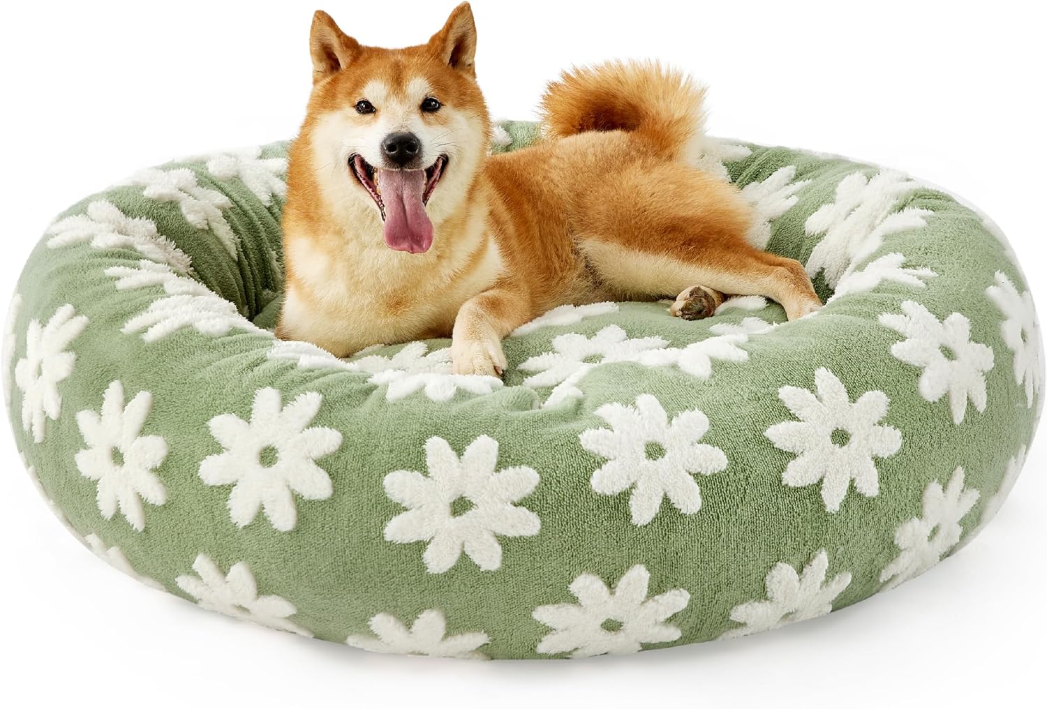 Round Pet Calming Bed Plush Donut Style Sleeping Nest