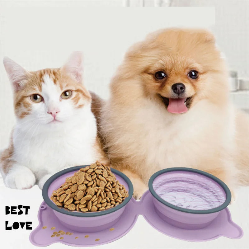 Pet Portable Silicone Double Foldable Non Slip Travel Feeding Bowl