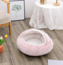 2 In 1 Pet Winter Bed Round Plush Warm Sleeping House