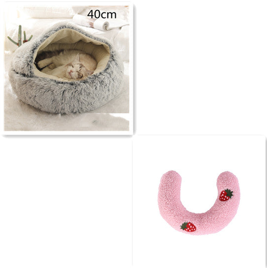 2 In 1 Pet Winter Bed Round Plush Warm Sleeping House