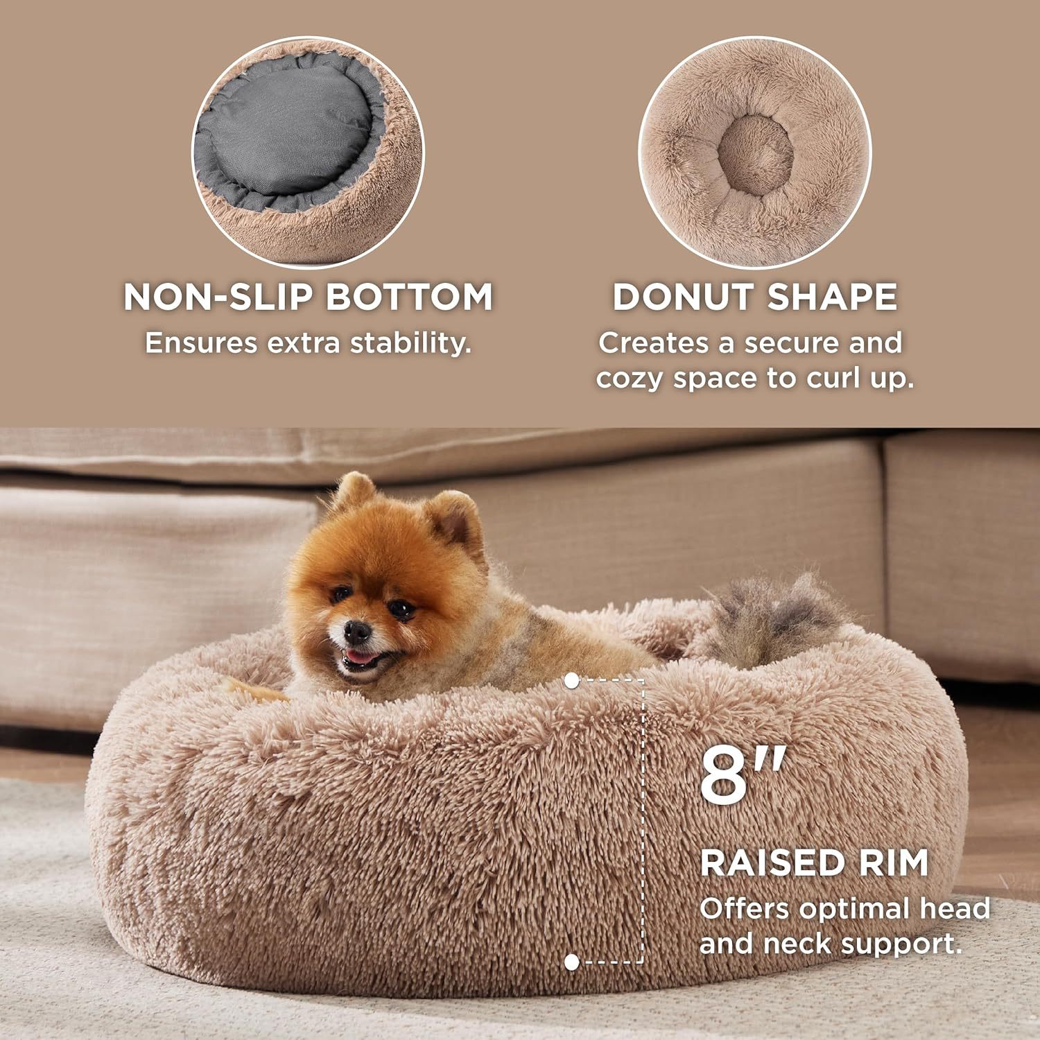 Pet Solid Color Non Slip Round Fluffy Plush Bed