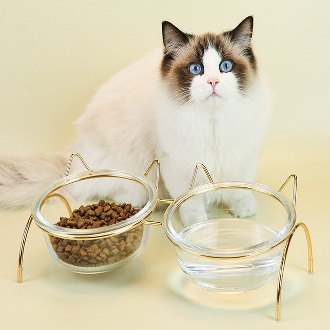 Pet Glass Feeding Water Bowl With Metal Stand Rack