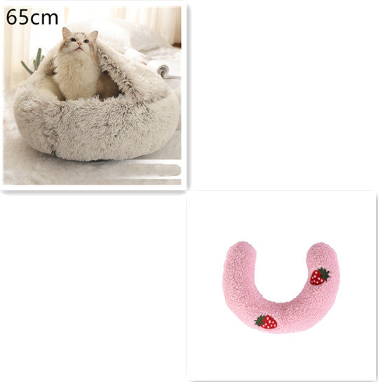 2 In 1 Pet Winter Bed Round Plush Warm Sleeping House