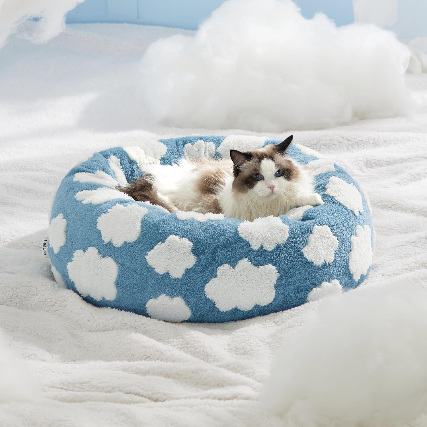 Round Pet Calming Bed Plush Donut Style Sleeping Nest