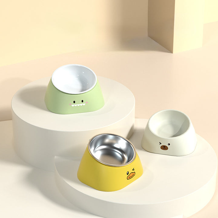 Pet Stainless Steel Tilted Cervical Support Feeding Bowl