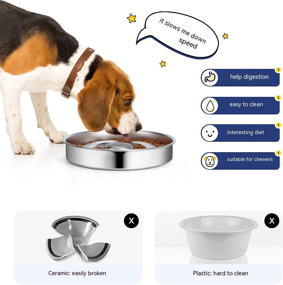 Pet Stainless Steel Slow Feeding Neck Protector Bowl