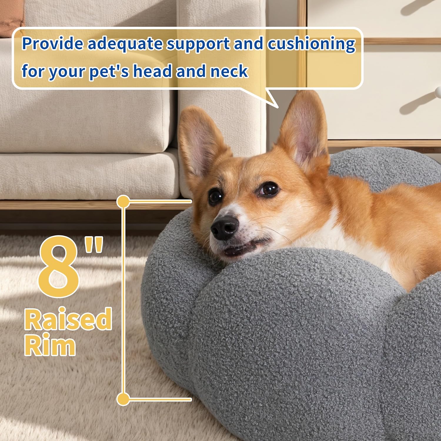 Pet Fluffy Flower Plush Calming Round Donut Cuddler Bed