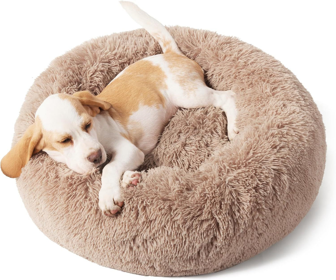 Pet Solid Color Non Slip Round Fluffy Plush Bed