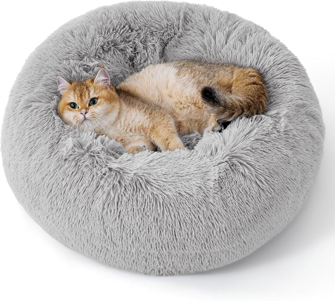 Pet Solid Color Non Slip Round Fluffy Plush Bed