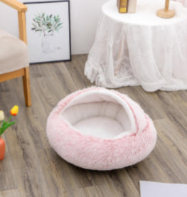 2 In 1 Pet Winter Bed Round Plush Warm Sleeping House