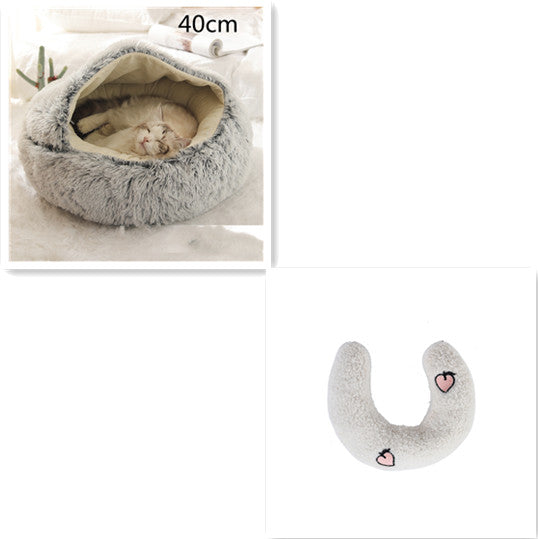 2 In 1 Pet Winter Bed Round Plush Warm Sleeping House
