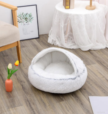 2 In 1 Pet Winter Bed Round Plush Warm Sleeping House