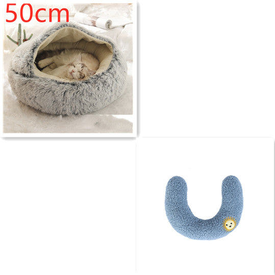 2 In 1 Pet Winter Bed Round Plush Warm Sleeping House