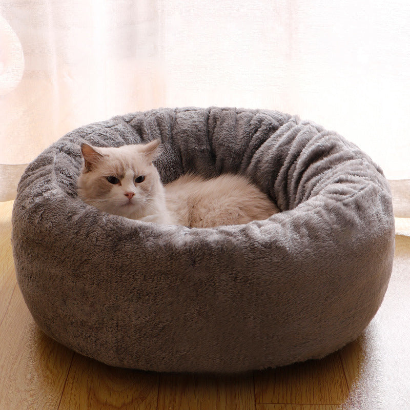 Pet Long Plush Donut Round Warm Cushion Bed Mat