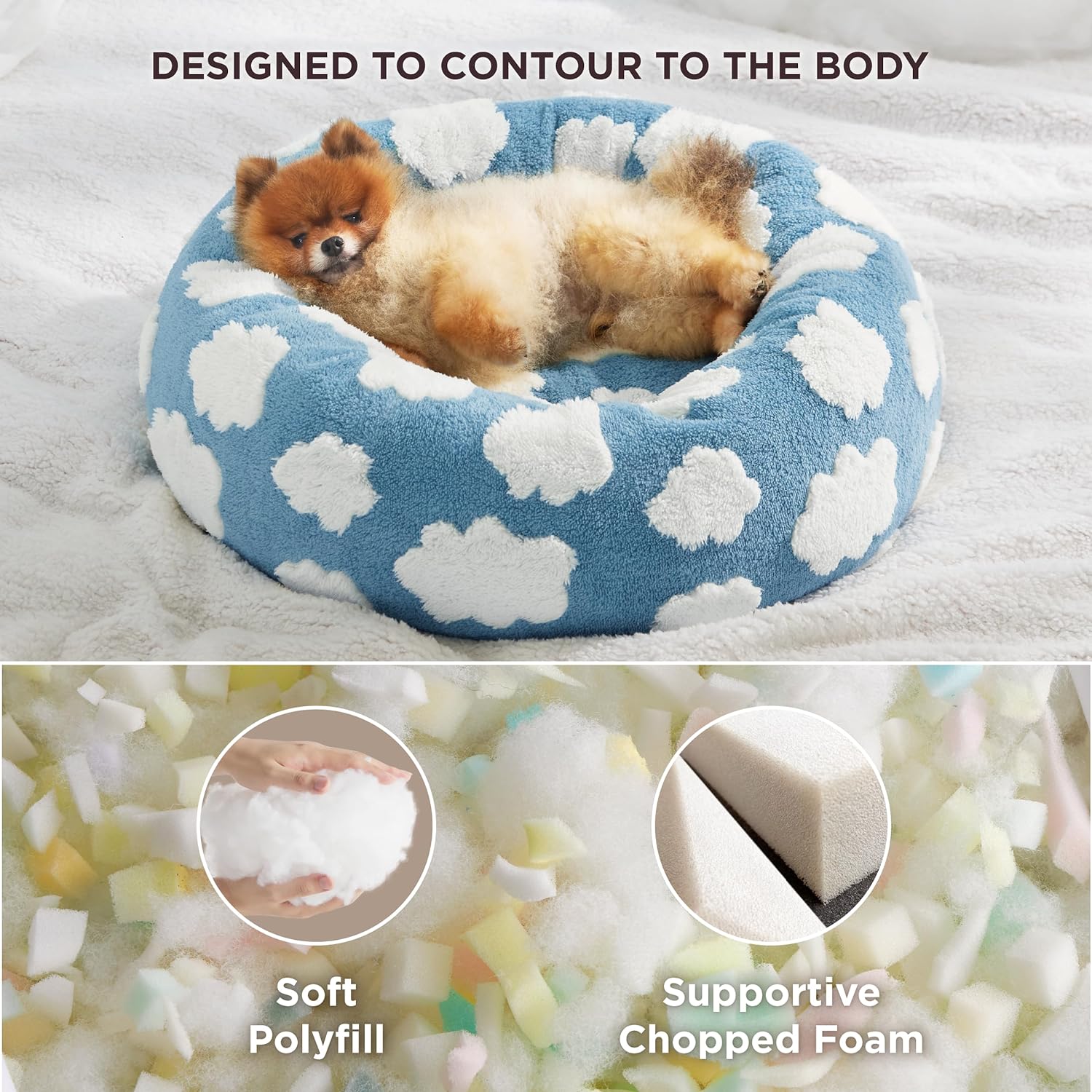 Round Pet Calming Bed Plush Donut Style Sleeping Nest