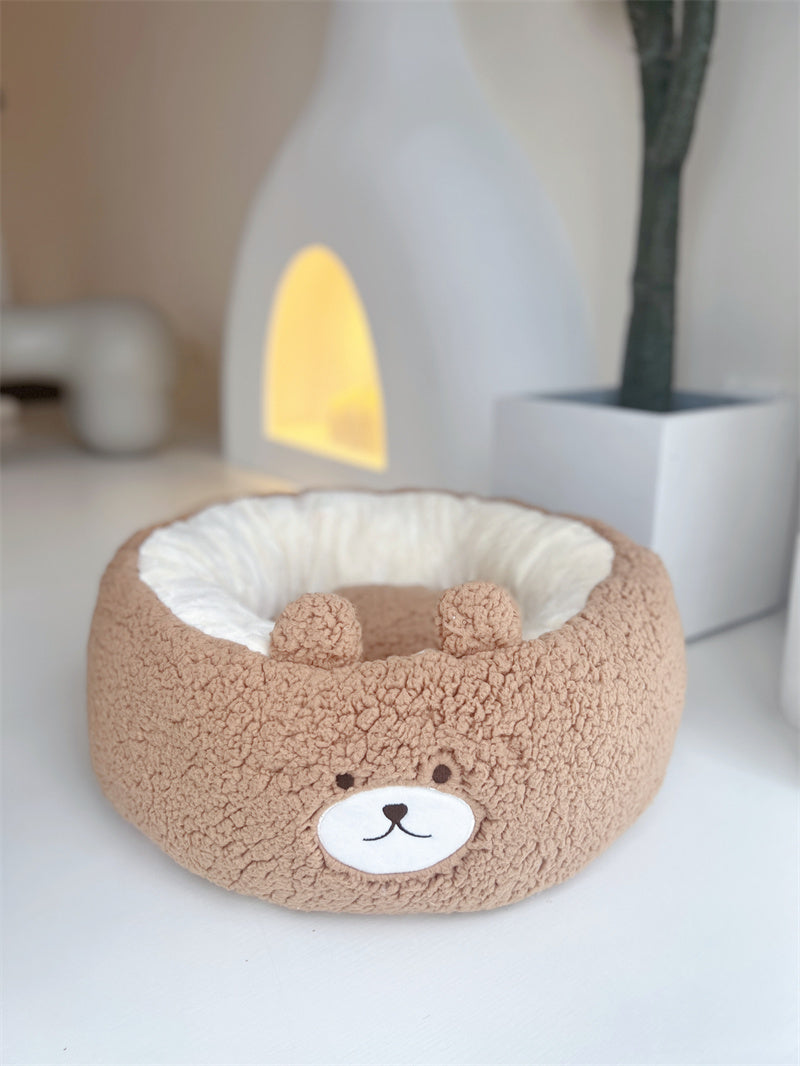 Pet Cartoon Plush Round Four Seasons Nest Cushion Bed