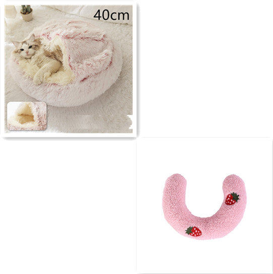 2 In 1 Pet Winter Bed Round Plush Warm Sleeping House