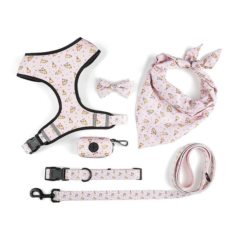 Pet Bow Harness Adjustable Walking Leash Set